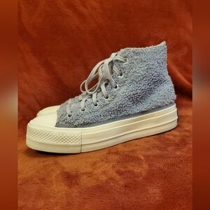CONVERSE FUZZY BABY BLUE PLATFORM SNEAKERS